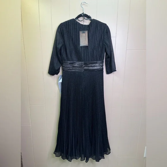 Mac Duggal 30750 Shimmering 3/4 Sleeve A-Line Midi Dress Size 8 NWT Black - Picture 5 of 12